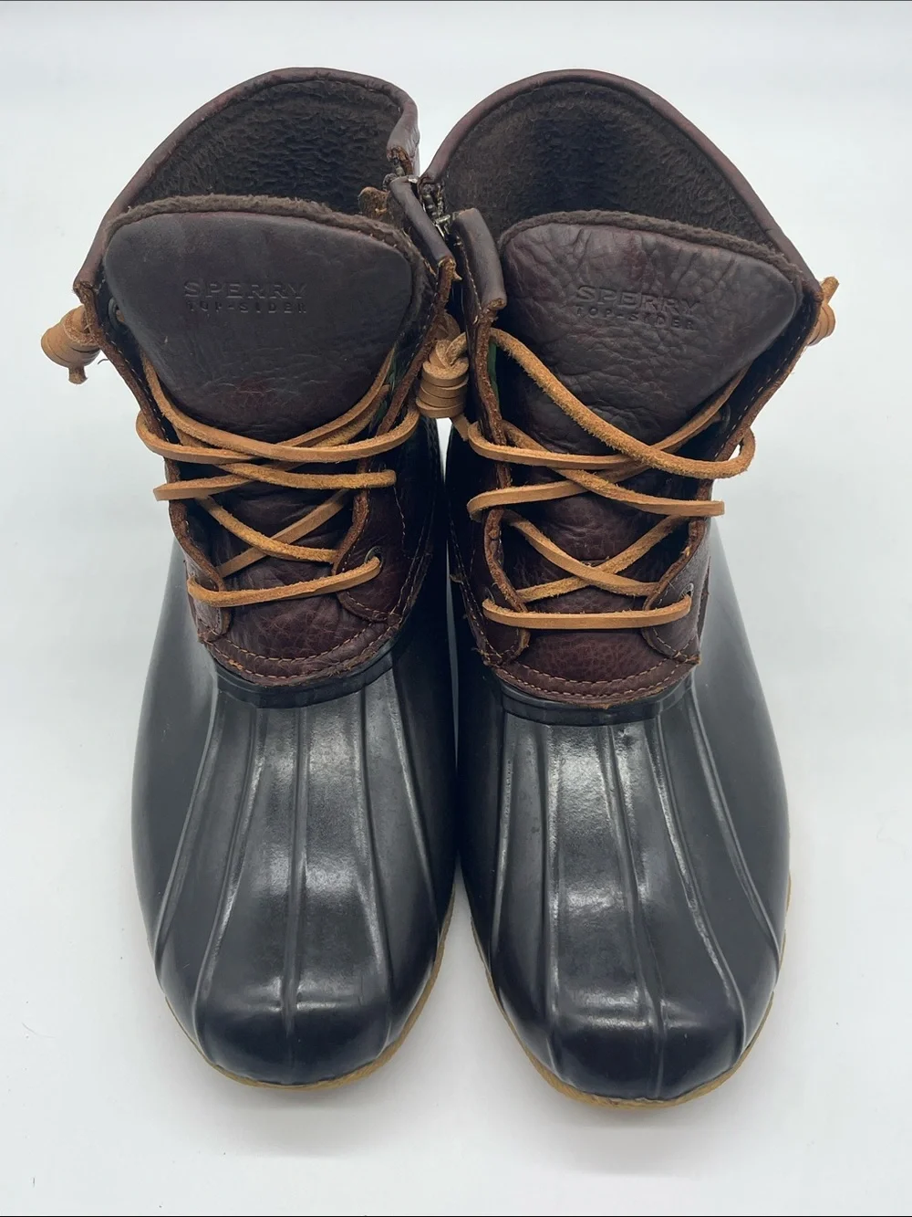 Sperry Brown Leather and Black Rubber Duck Boots